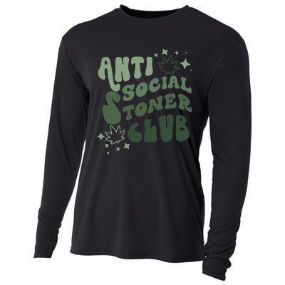 Anti Social Stoner Club Funny Weed Quote Smoking Cooling Performance Long Sleeve Crew