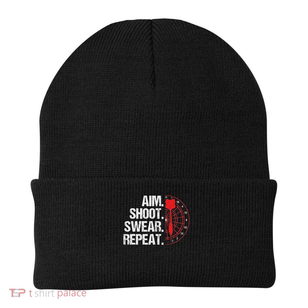 Aim Shoot Swear Repeat Dartboard Bullseye Darts Knit Cap Winter Beanie