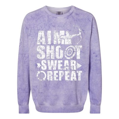 Aim Shoot Swear Repeat Bow Arrow Archery Archer Bowhunter Colorblast Crewneck Sweatshirt