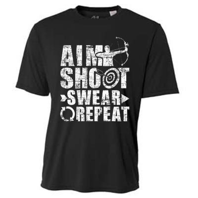 Aim Shoot Swear Repeat Bow Arrow Archery Archer Bowhunter Cooling Performance Crew T-Shirt