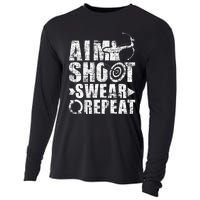 Aim Shoot Swear Repeat Bow Arrow Archery Archer Bowhunter Cooling Performance Long Sleeve Crew