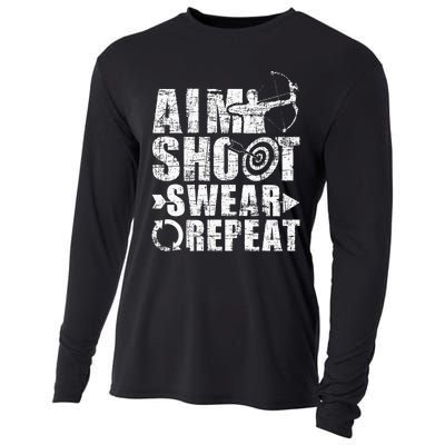 Aim Shoot Swear Repeat Bow Arrow Archery Archer Bowhunter Cooling Performance Long Sleeve Crew