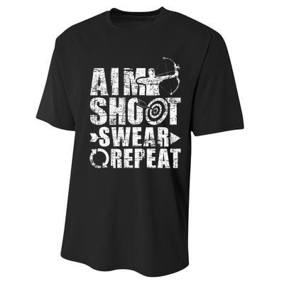 Aim Shoot Swear Repeat Bow Arrow Archery Archer Bowhunter Performance Sprint T-Shirt