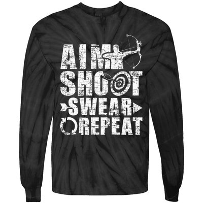 Aim Shoot Swear Repeat Bow Arrow Archery Archer Bowhunter Tie-Dye Long Sleeve Shirt