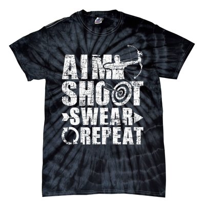 Aim Shoot Swear Repeat Bow Arrow Archery Archer Bowhunter Tie-Dye T-Shirt