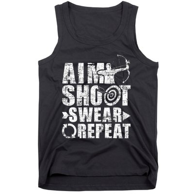 Aim Shoot Swear Repeat Bow Arrow Archery Archer Bowhunter Tank Top