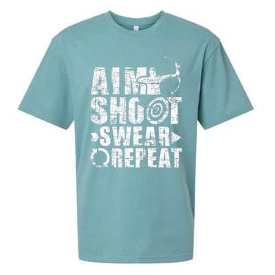 Aim Shoot Swear Repeat Bow Arrow Archery Archer Bowhunter Sueded Cloud Jersey T-Shirt