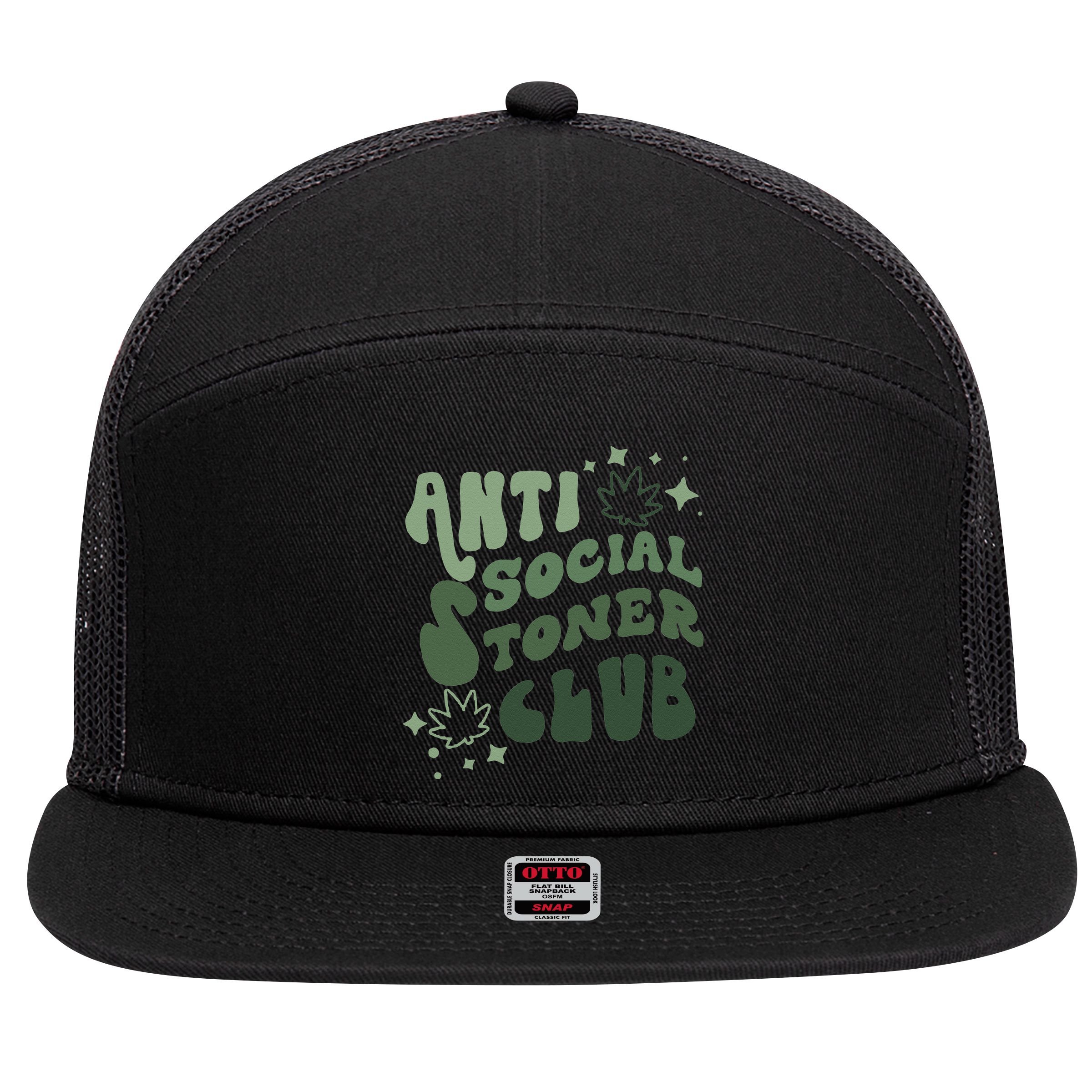 Anti Social Stoner Club Funny Weed Quote Smoking 7 Panel Mesh Trucker Snapback Hat