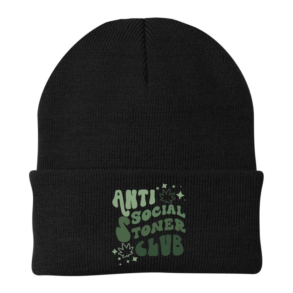 Anti Social Stoner Club Funny Weed Quote Smoking Beanie