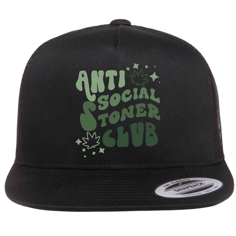 Anti Social Stoner Club Funny Weed Quote Smoking Flat Bill Trucker Hat
