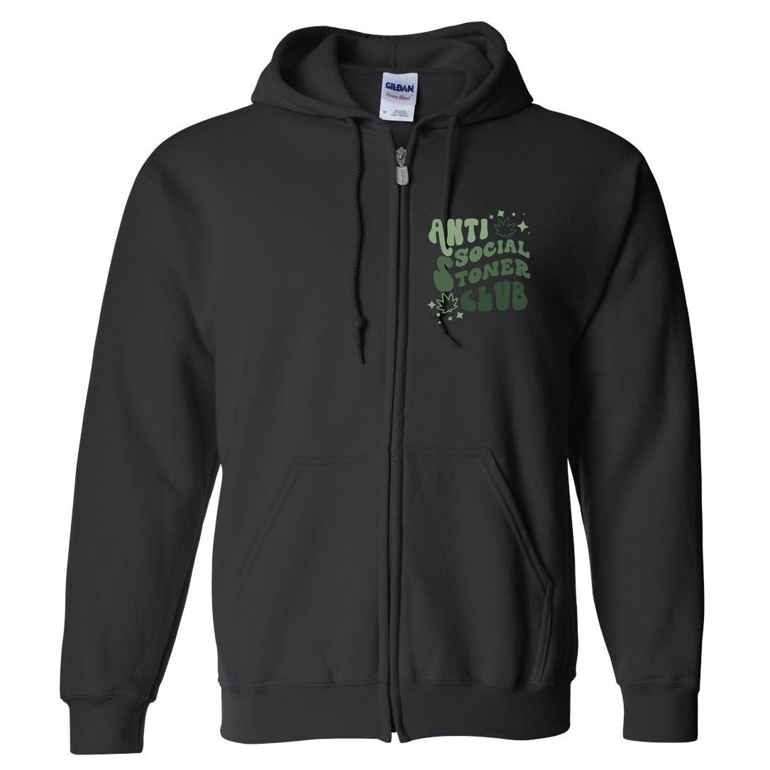 Anti Social Stoner Club Funny Weed Quote Smoking Full Zip Hoodie