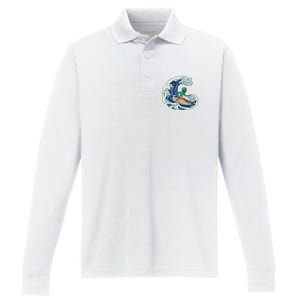 Alien Surfing Summer Surfer Performance Long Sleeve Polo