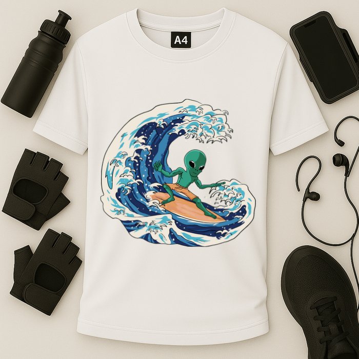 Alien Surfing Summer Surfer Cooling Performance Crew T-Shirt