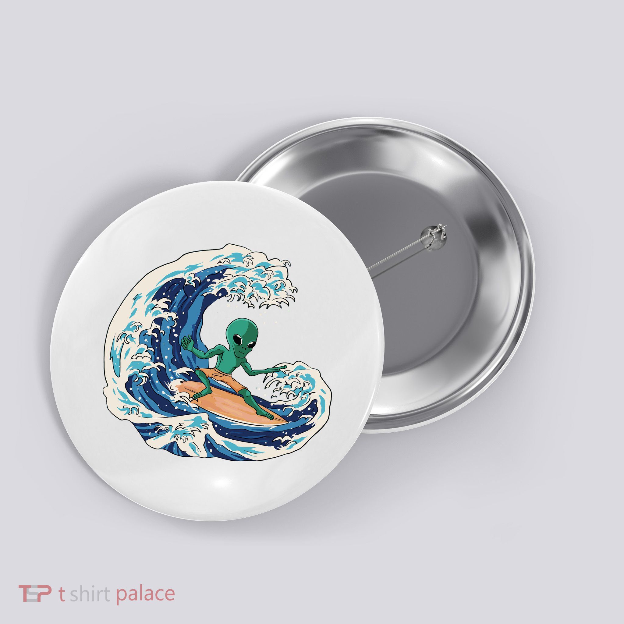 Alien Surfing Summer Surfer Button