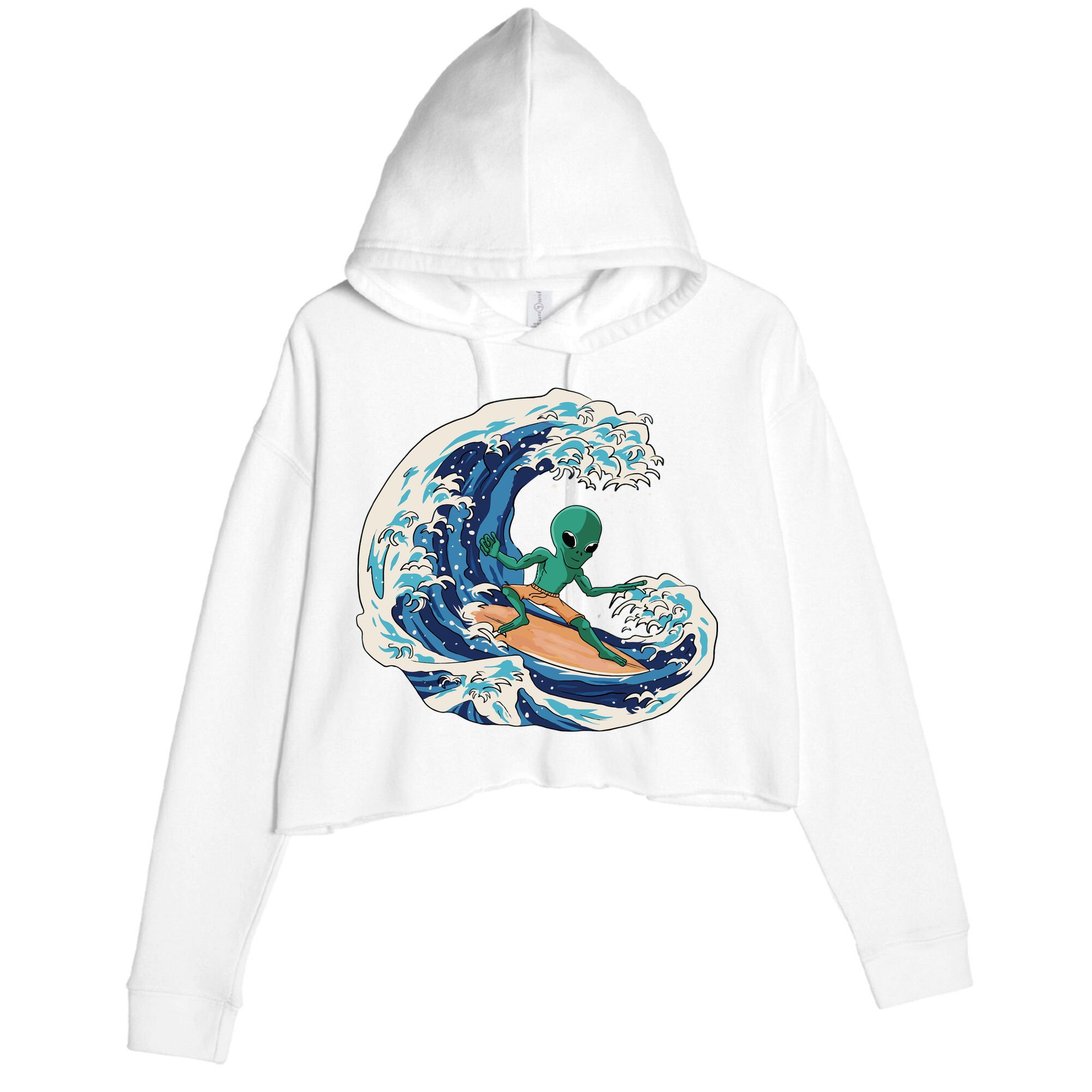 Alien Surfing Summer Surfer Crop Fleece Hoodie