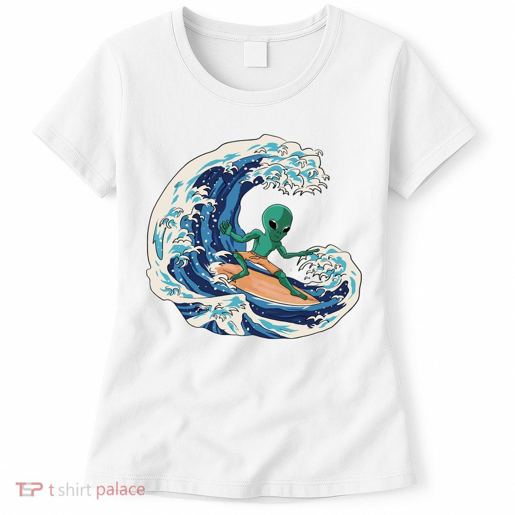 Alien Surfing Summer Surfer Womens T-Shirt