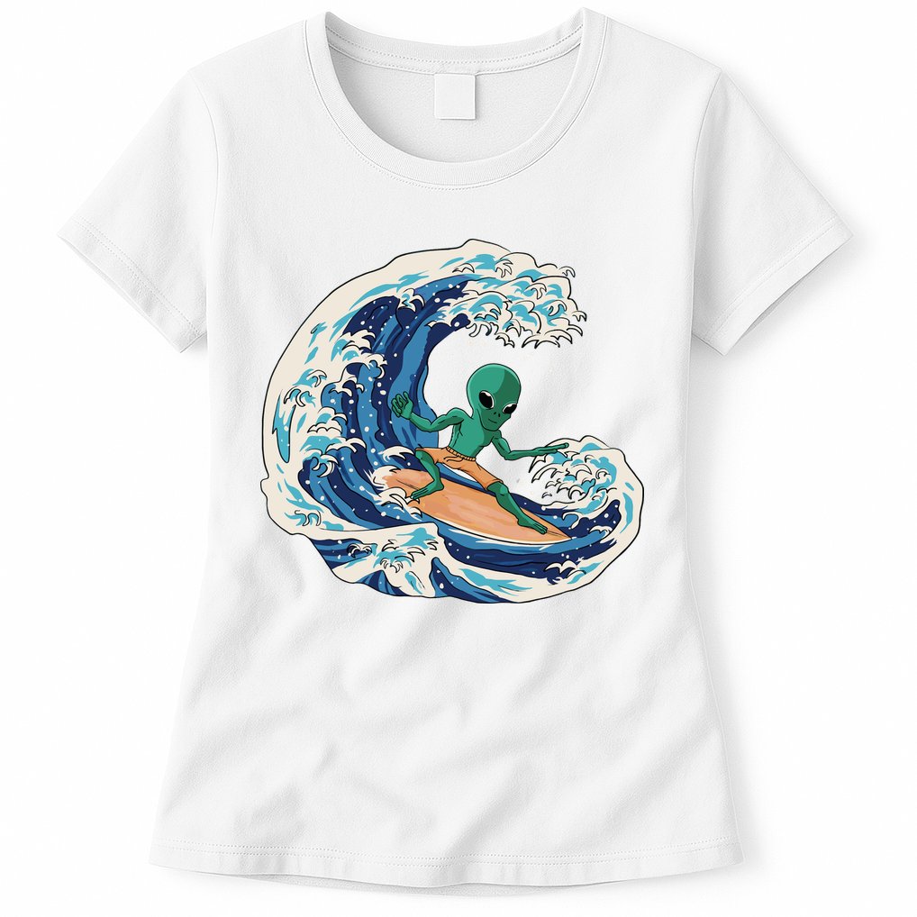 Alien Surfing Summer Surfer Womens T-Shirt