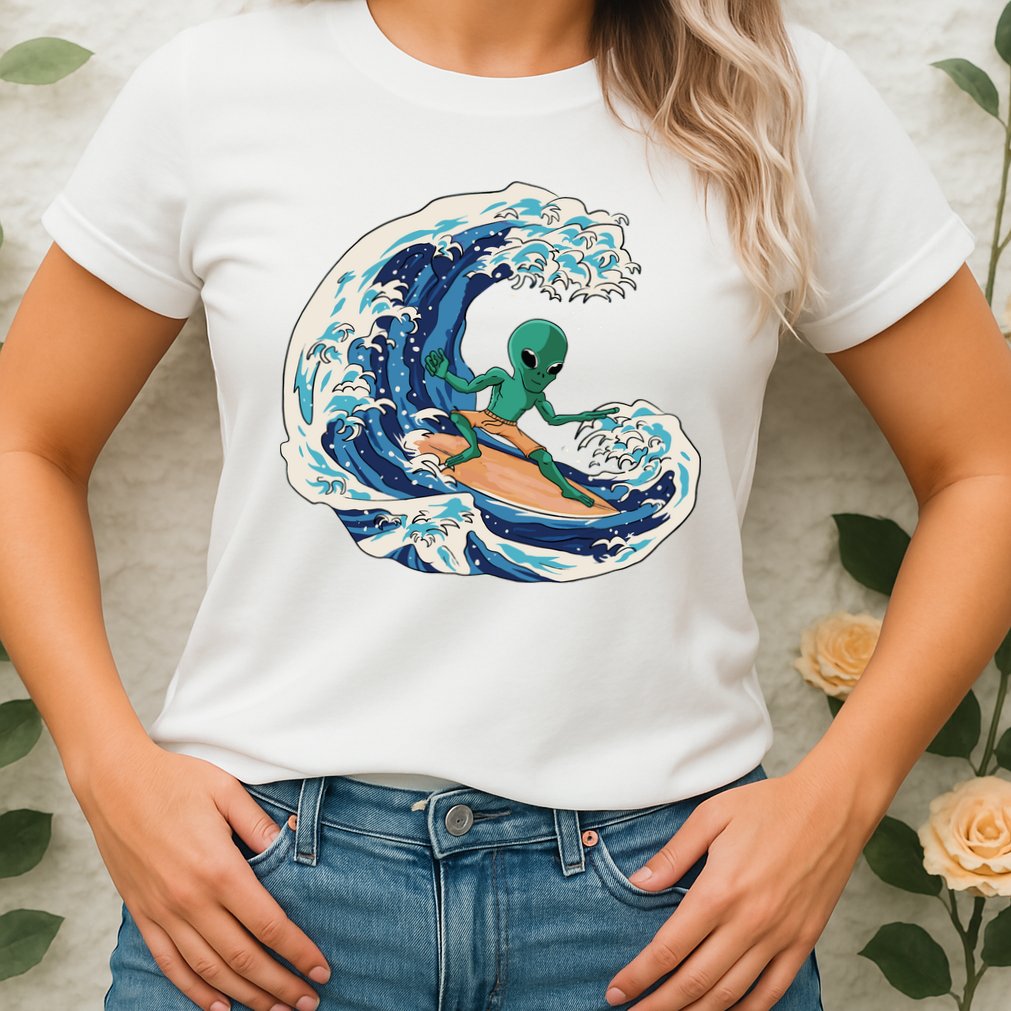 Alien Surfing Summer Surfer Womens T-Shirt