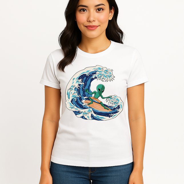 Alien Surfing Summer Surfer Womens T-Shirt