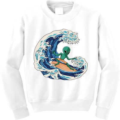 Alien Surfing Summer Surfer Kids Sweatshirt
