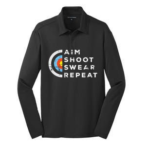 Aim Shoot Swear Repeat Archery Costume Archer Gift Archery  Silk Touch Performance Long Sleeve Polo