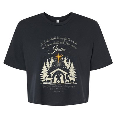 And She Shall Bring Forth A Son Jesus Christmas Bella+Canvas Jersey Crop Tee