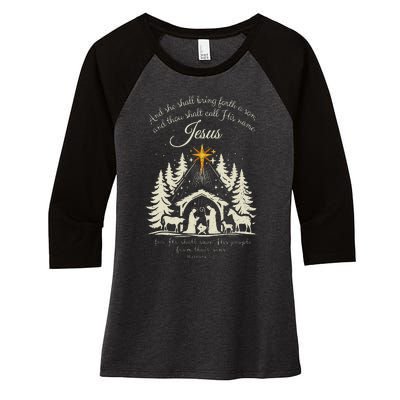 And She Shall Bring Forth A Son Jesus Christmas Women's Tri-Blend 3/4-Sleeve Raglan Shirt