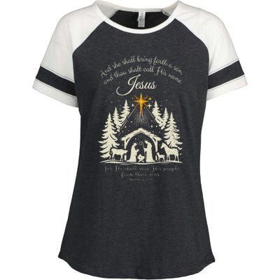 And She Shall Bring Forth A Son Jesus Christmas Enza Ladies Jersey Colorblock Tee