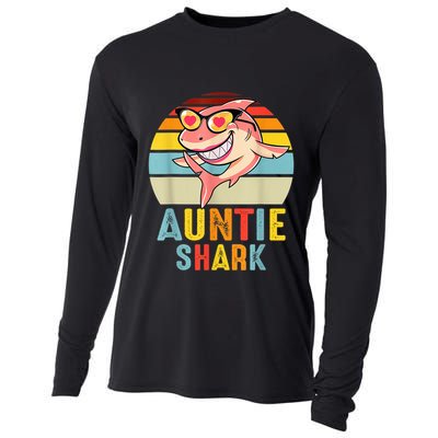 Auntie Shark Shirt Shark Family Happy Mother's Day Vintage Cooling Performance Long Sleeve Crew
