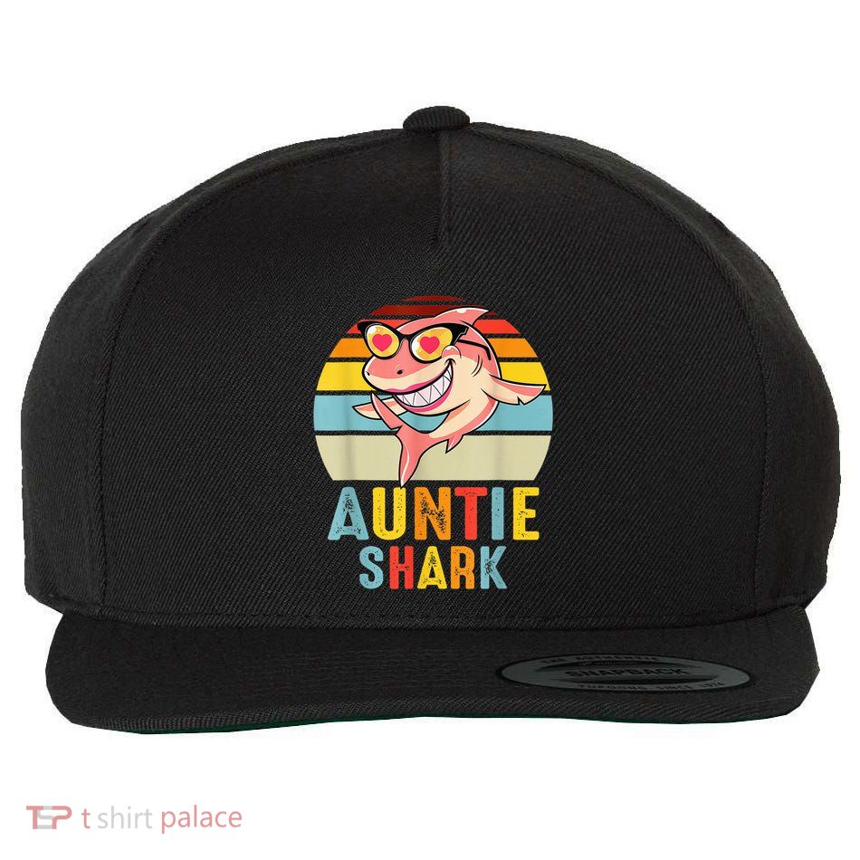 Auntie Shark Shirt Shark Family Happy Mother's Day Vintage Wool Snapback Cap