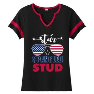 America Star Spangled Stud Graphic Funny Gift Ladies Halftime Notch Neck Tee