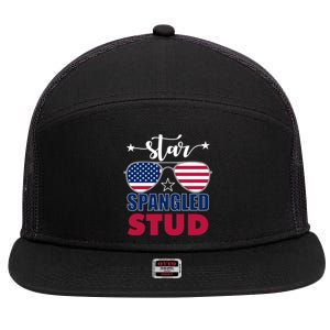 America Star Spangled Stud Graphic Funny Gift 7 Panel Mesh Trucker Snapback Hat