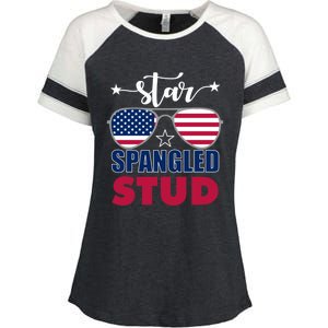 America Star Spangled Stud Graphic Funny Gift Enza Ladies Jersey Colorblock Tee