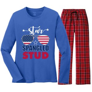 America Star Spangled Stud Graphic Funny Gift Women's Long Sleeve Flannel Pajama Set 