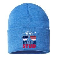 America Star Spangled Stud Graphic Funny Gift Sustainable Knit Beanie