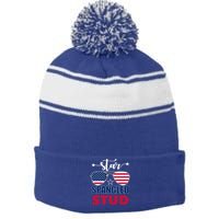 America Star Spangled Stud Graphic Funny Gift Stripe Pom Pom Beanie