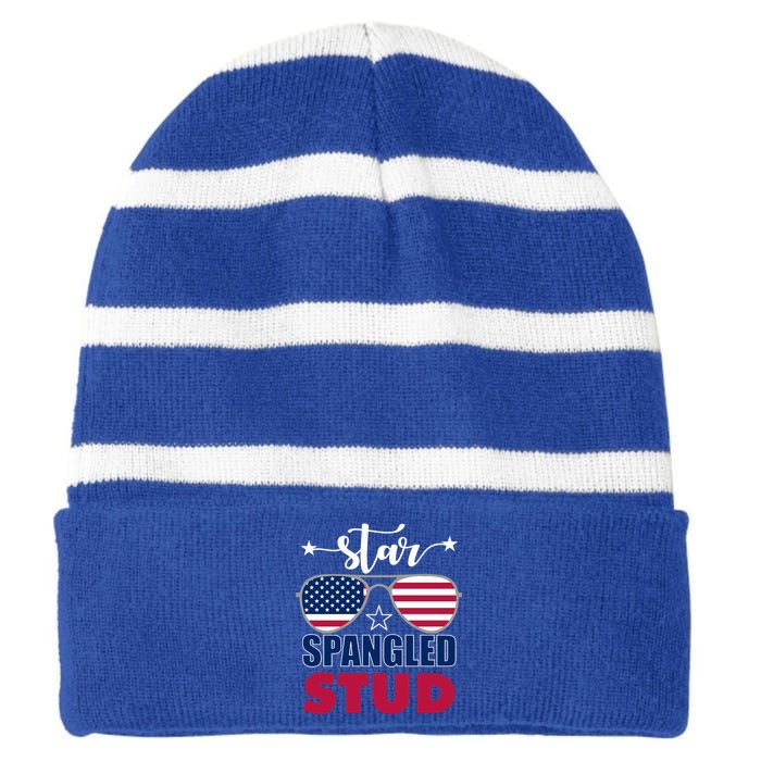 America Star Spangled Stud Graphic Funny Gift Striped Beanie with Solid Band