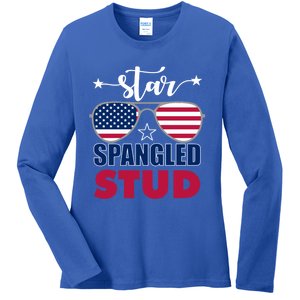 America Star Spangled Stud Graphic Funny Gift Ladies Long Sleeve Shirt