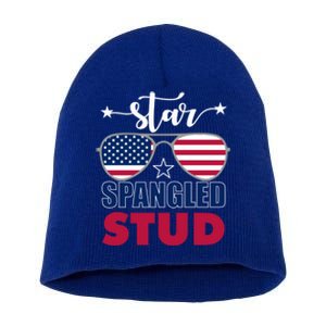 America Star Spangled Stud Graphic Funny Gift Short Acrylic Beanie