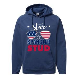 America Star Spangled Stud Graphic Funny Gift Performance Fleece Hoodie