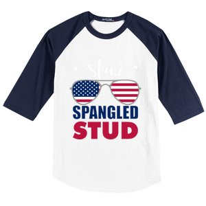 America Star Spangled Stud Graphic Funny Gift Baseball Sleeve Shirt