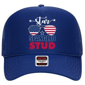 America Star Spangled Stud Graphic Funny Gift High Crown Mesh Back Trucker Hat