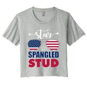 America Star Spangled Stud Graphic Funny Gift Women's Crop Top Tee