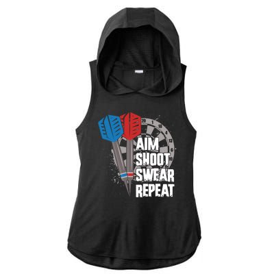 Aim Shoot Swear Repeat Dart Game Ladies PosiCharge Tri-Blend Wicking Draft Hoodie Tank