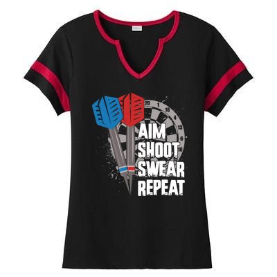 Aim Shoot Swear Repeat Dart Game Ladies Halftime Notch Neck Tee