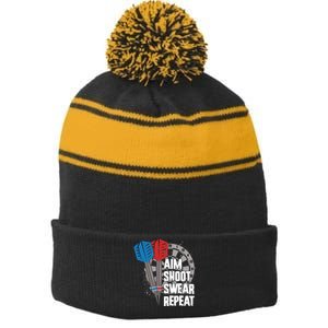 Aim Shoot Swear Repeat Dart Game Stripe Pom Pom Beanie