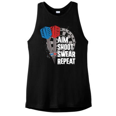 Aim Shoot Swear Repeat Dart Game Ladies PosiCharge Tri-Blend Wicking Tank