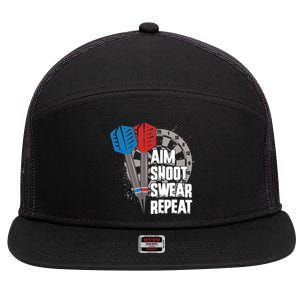 Aim Shoot Swear Repeat Dart Game 7 Panel Mesh Trucker Snapback Hat