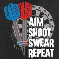 Aim Shoot Swear Repeat Dart Game 7 Panel Mesh Trucker Snapback Hat