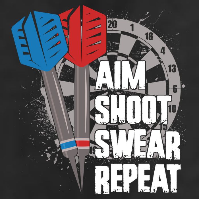Aim Shoot Swear Repeat Dart Game 7 Panel Mesh Trucker Snapback Hat